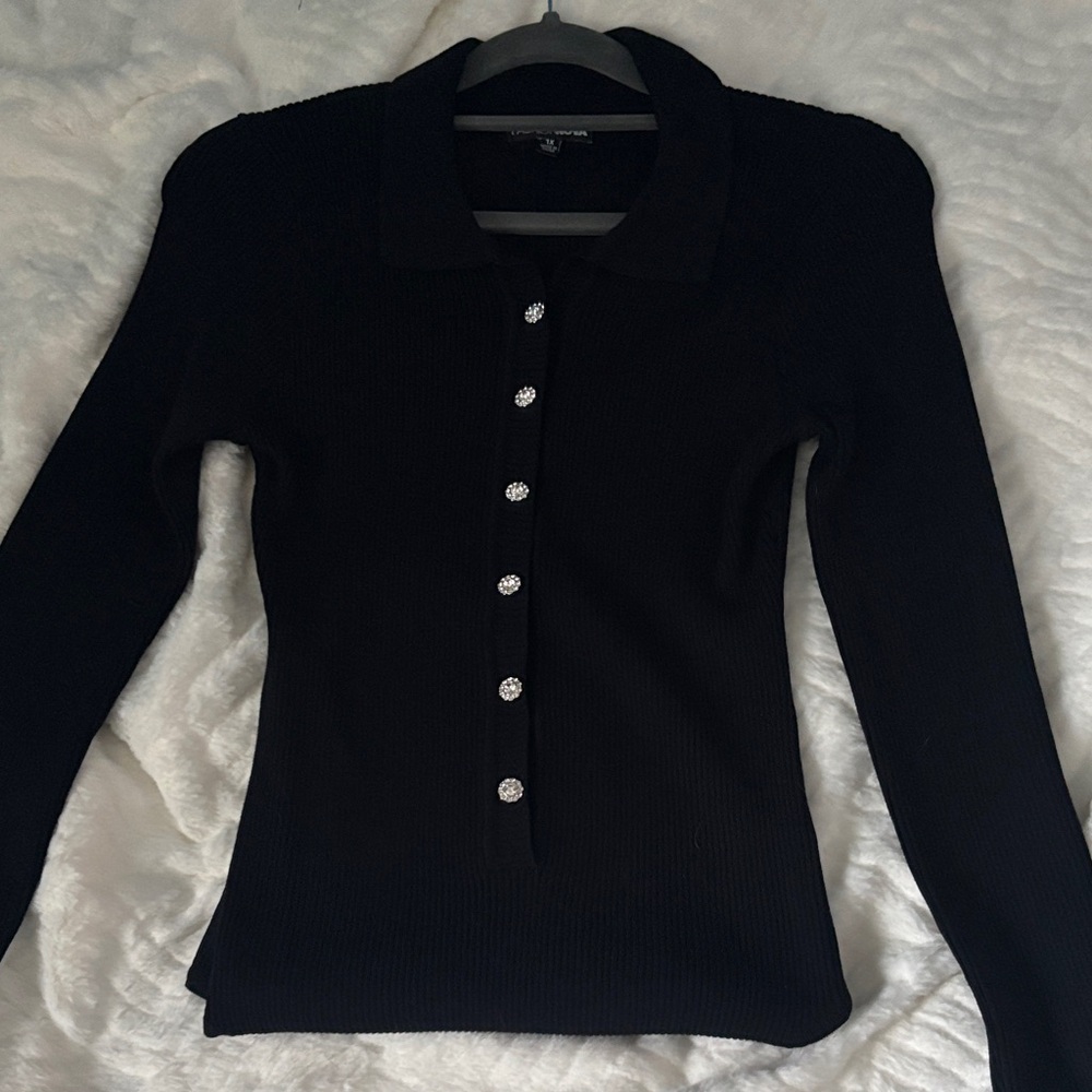 Fashion Nova Black Button-Down Bodysuit